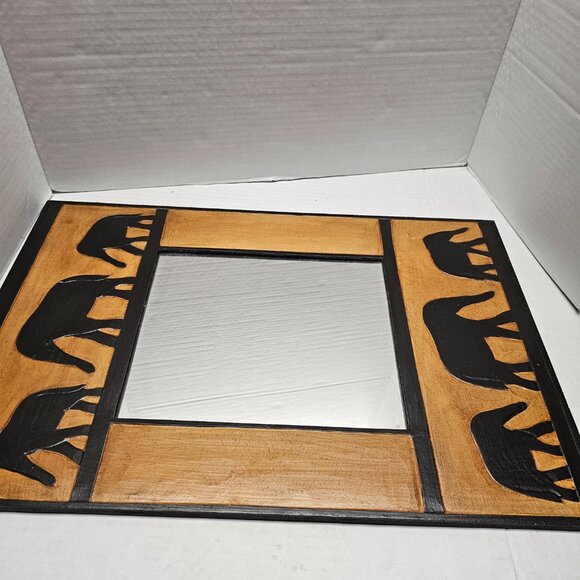 New Earthbound Trading Co Artisan Folk Art Wood Mirror Wall Hand Made Elephant - Picture 8 of 16